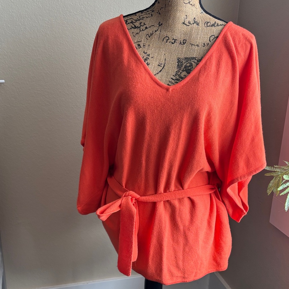 Women's V-Neck Belted Top - Orange